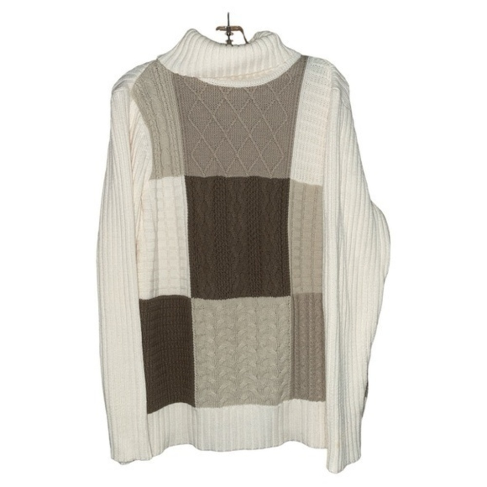 Liz Claiborne Cable Knit Fisherman Sweater Turtleneck Neutral Womens Plus 1X